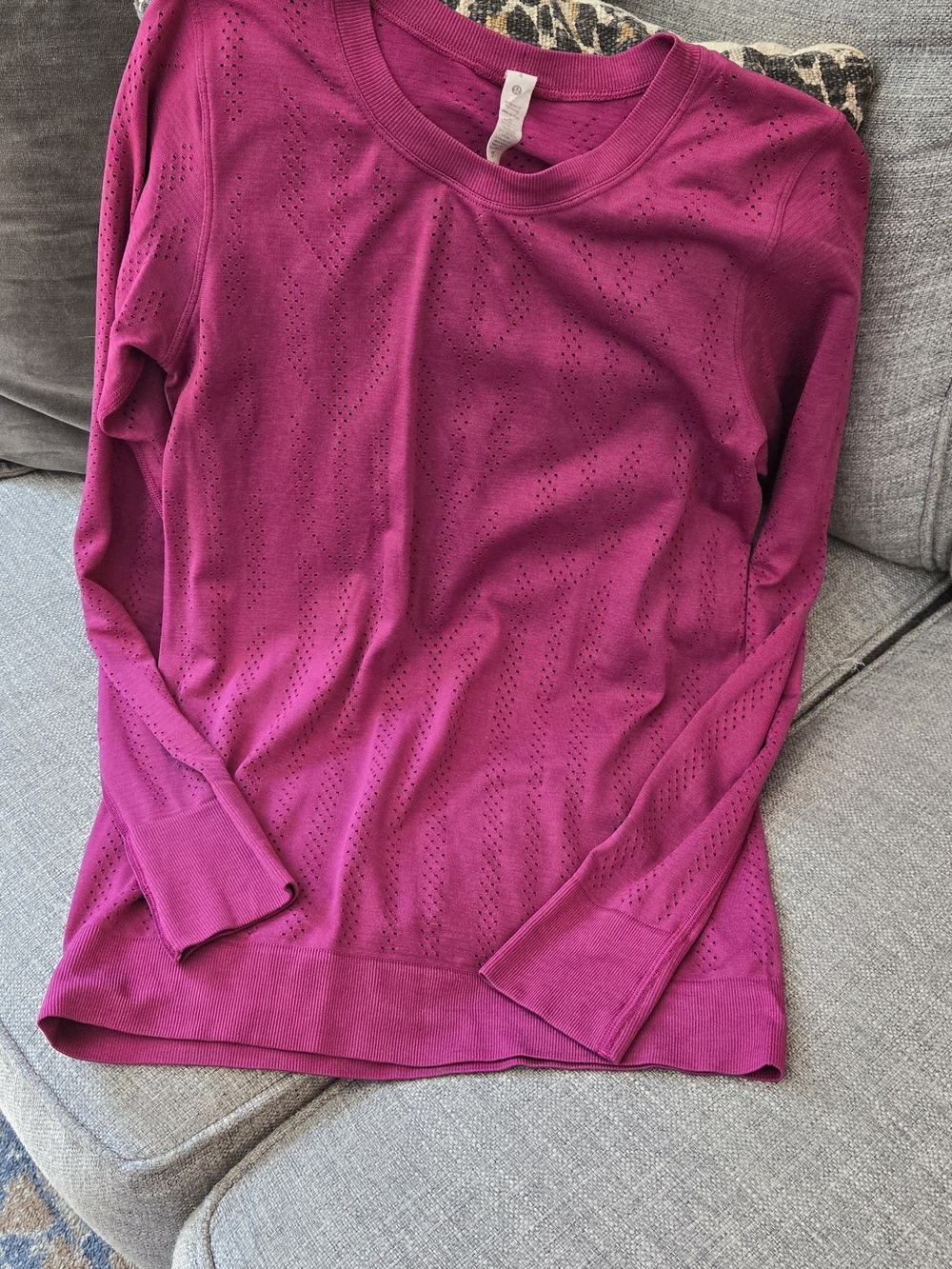 Lululemon Women’s Long-Sleeve Eyelet Knit Top - Fuchsia, Size 4